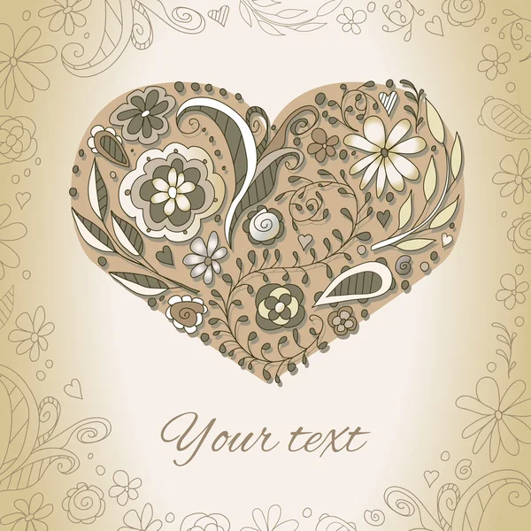 Corazón de garabato dibujado a mano con elementos florales en estilo zentangle. Tarjeta romántica. Eps 8 — Archivo Imágenes Vectoriales