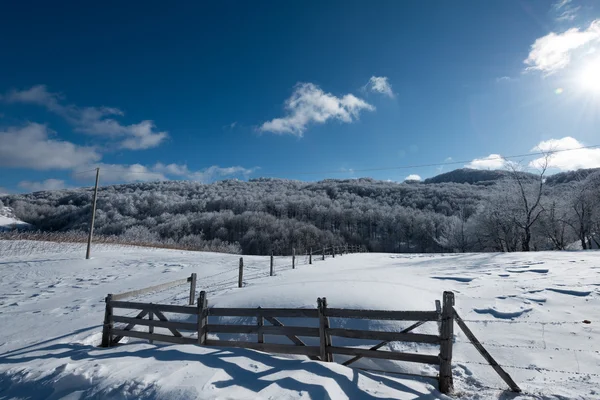 Fence on field covered with snow — Stock Photo, Image