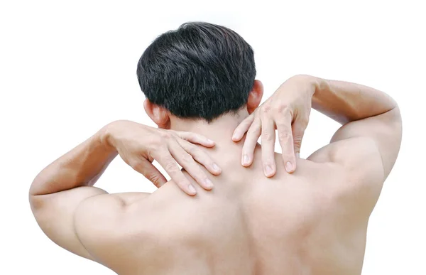 Closeup Man Hand Itching Shoulder Back Healthy Care Medical Concept — Stock Photo, Image