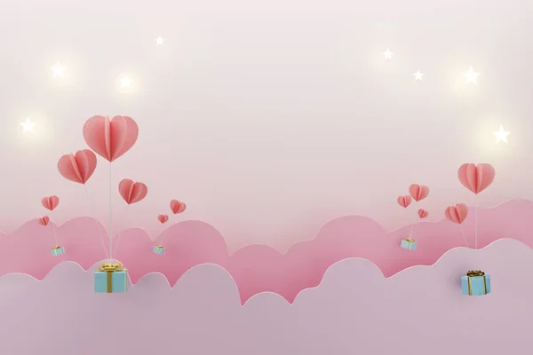 Coração Balão Com Caixa Presente Para Conceito Amor Dos Namorados — Fotografia de Stock