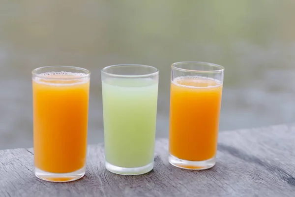 Closeup Orange Guava Juice Wood Background Drink Healthy Concept Selective — Stock Photo, Image