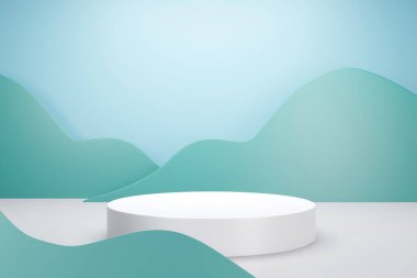 Ürün reklamları için yeşil bulutlu ya da bitki pastel renkli 3D podyum