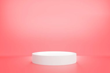 Ürün reklamcılığı için pembe pastel arkaplan renklerine sahip 3D beyaz podyum, minimal biçim