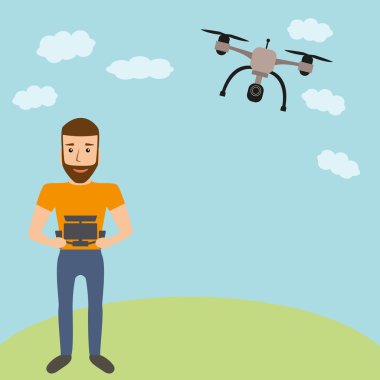 adam bir dron uzaktan kumanda ile çalışma. 