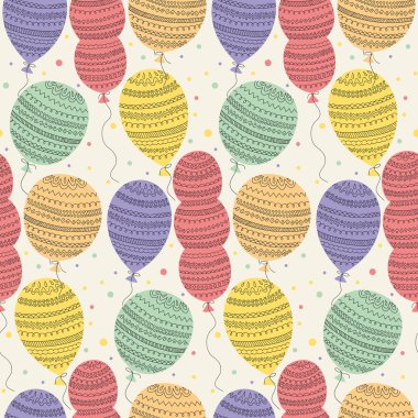 Uçan renkli balonlar ve konfeti ile seamless modeli.