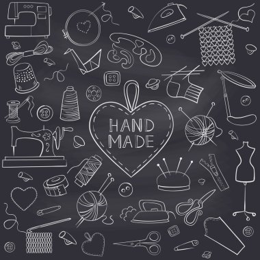 Örgü, dikiş ve iğne işi simgeler kümesi. 