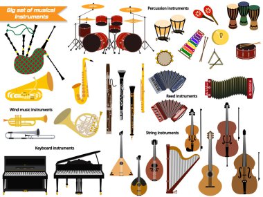 Big set  icons of musical instruments. clipart