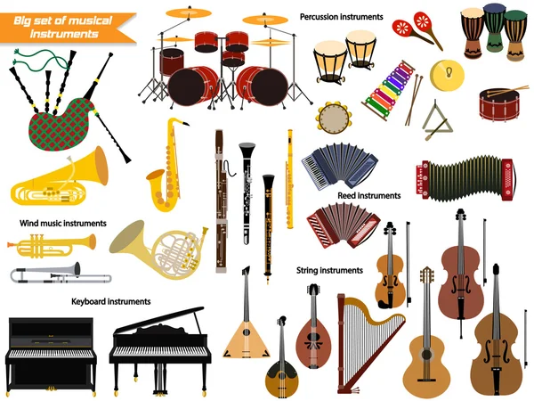 Big set  icons of musical instruments. — Stock Vector