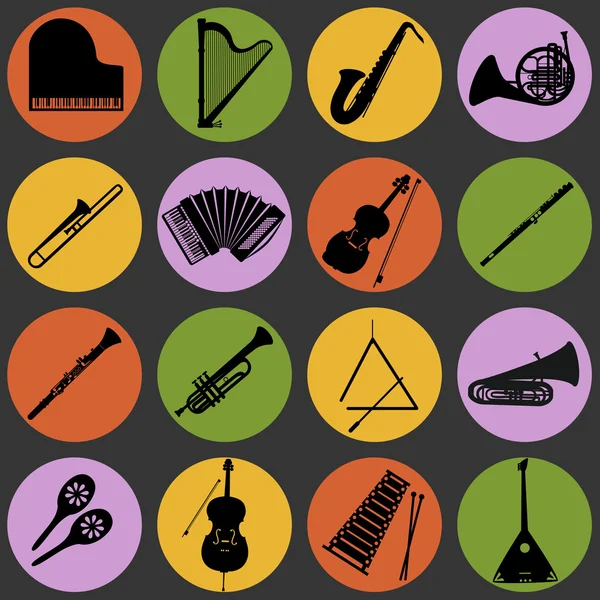 Sammlung kreisförmiger Vektorsymbole für Musikinstrumente. — Stockvektor