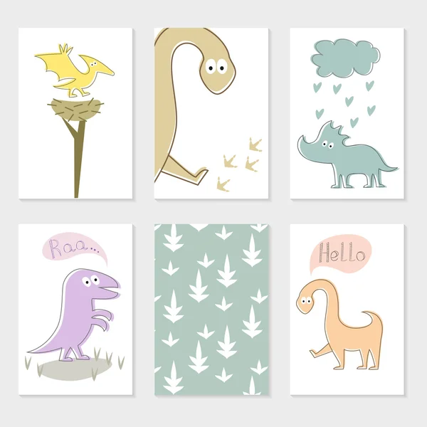 Set di carte con dinosauri dei cartoni animati . — Vettoriale Stock