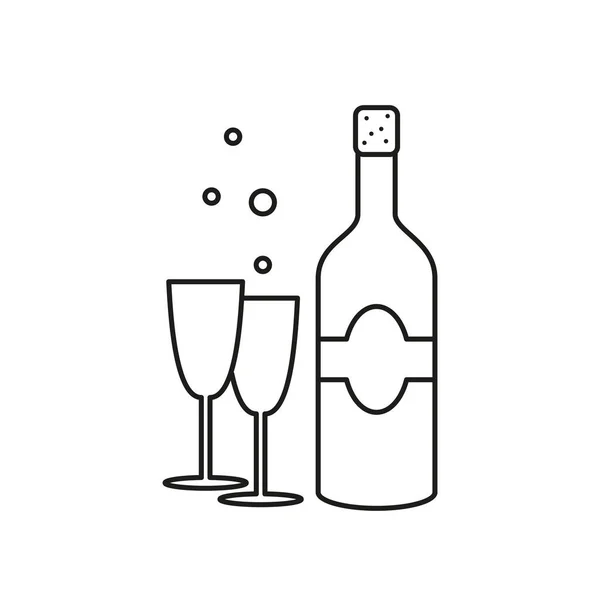 Láhev Šampaňského Sklenice Bílém Pozadí Vektorová Ilustrace — Stockový vektor