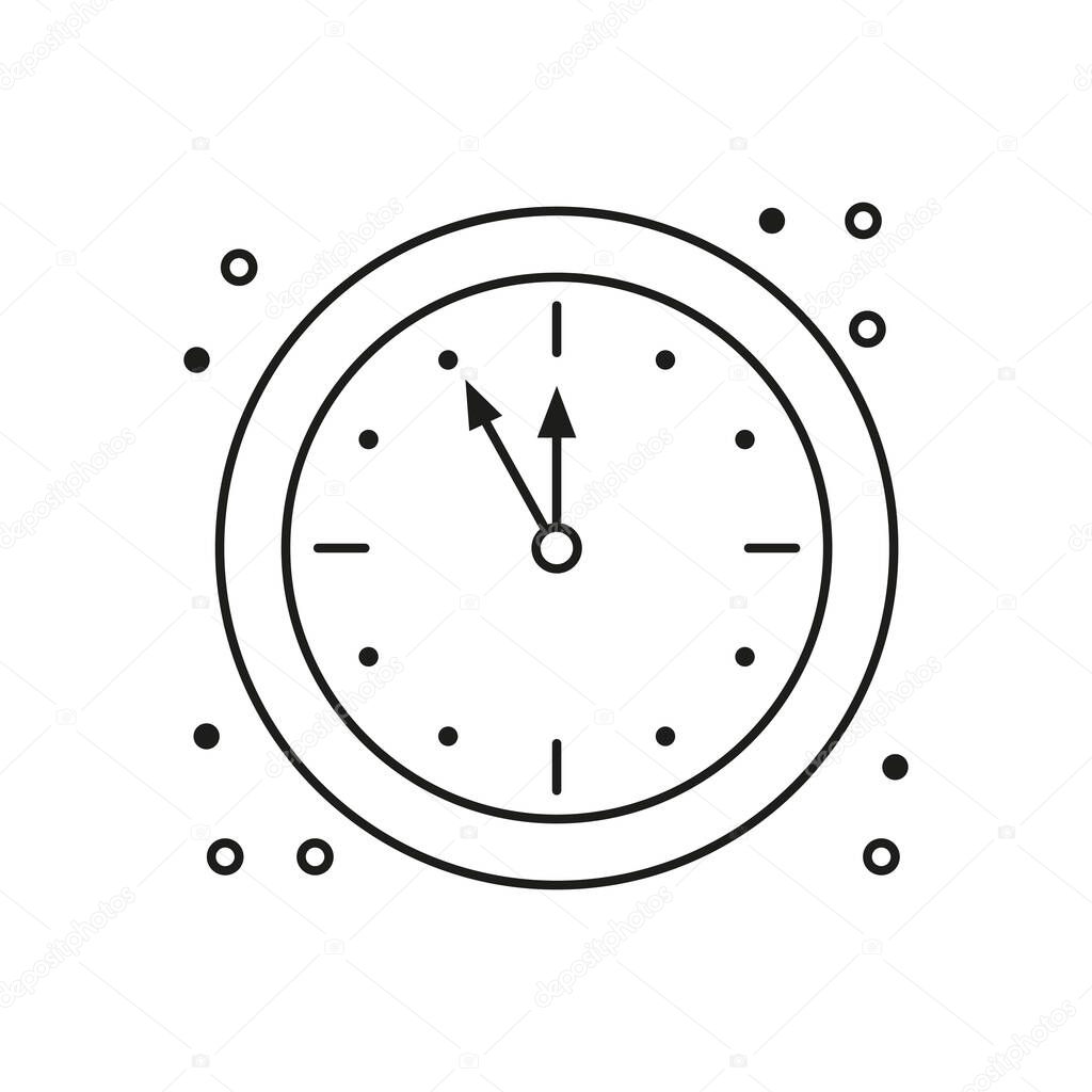 Five minutes before the New Year, clock icon on white background. Vector illustration.