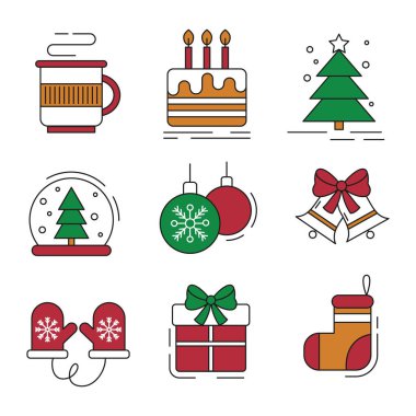 Daire şeklinde Noel simgeleri. Vektör illüstrasyonu.