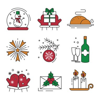 Daire şeklinde Noel simgeleri. Vektör illüstrasyonu.