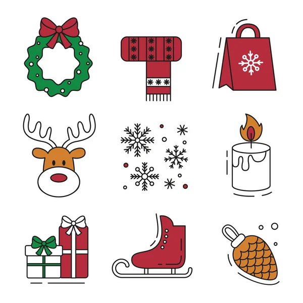 Conjunto Iconos Navidad Planos Ilustración Vectorial — Vector de stock