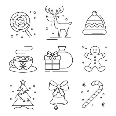 Daire şeklinde Noel simgeleri. Vektör illüstrasyonu.