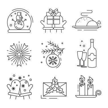 Daire şeklinde Noel simgeleri. Vektör illüstrasyonu.