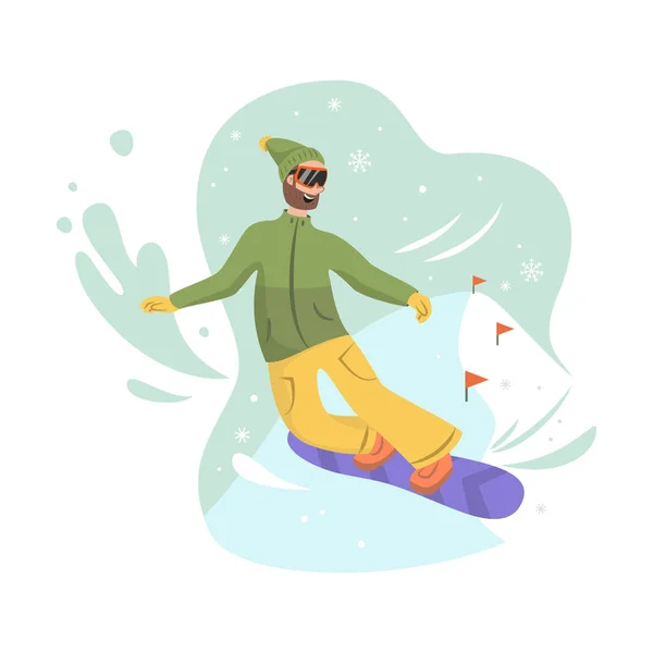 Snowboarder Desenhos Animados Estação Esqui Ilustração Vetorial — Vetor de Stock