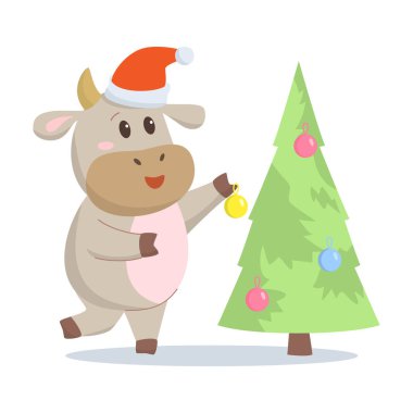 Çizgi film karakteri boğa, Çin Yeni Yıl sembolü. Vektör illüstrasyonu.