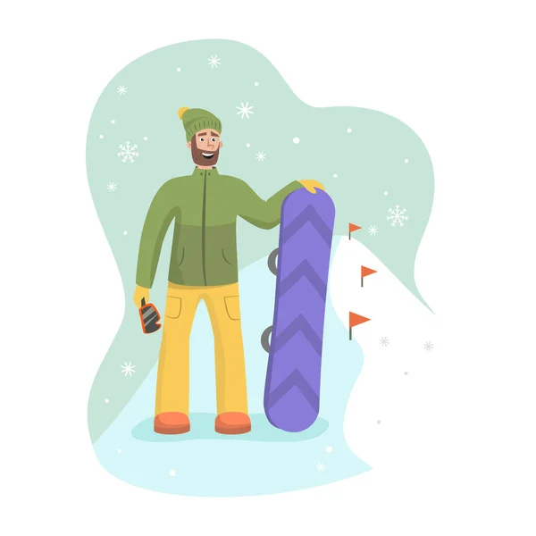 Snowboarder Dibujos Animados Estación Esquí Ilustración Vectorial — Vector de stock