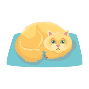 Kızıl kedi mavi halıya uzanıyor. Vektör illüstrasyonu.