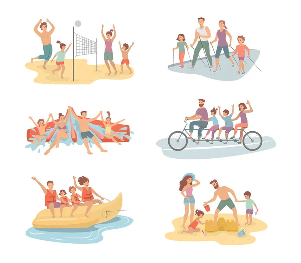 Cartoon Set Family Activities Vector Illustration — ストックベクタ