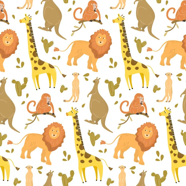 Çizgi filmlerdeki sevimli hayvanların kusursuz desenleri. vektör illüstrasyonu.