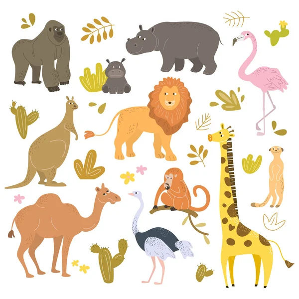 Set Cartoon Cute Animals Africa Vector Illustration ロイヤリティフリーのストックイラスト
