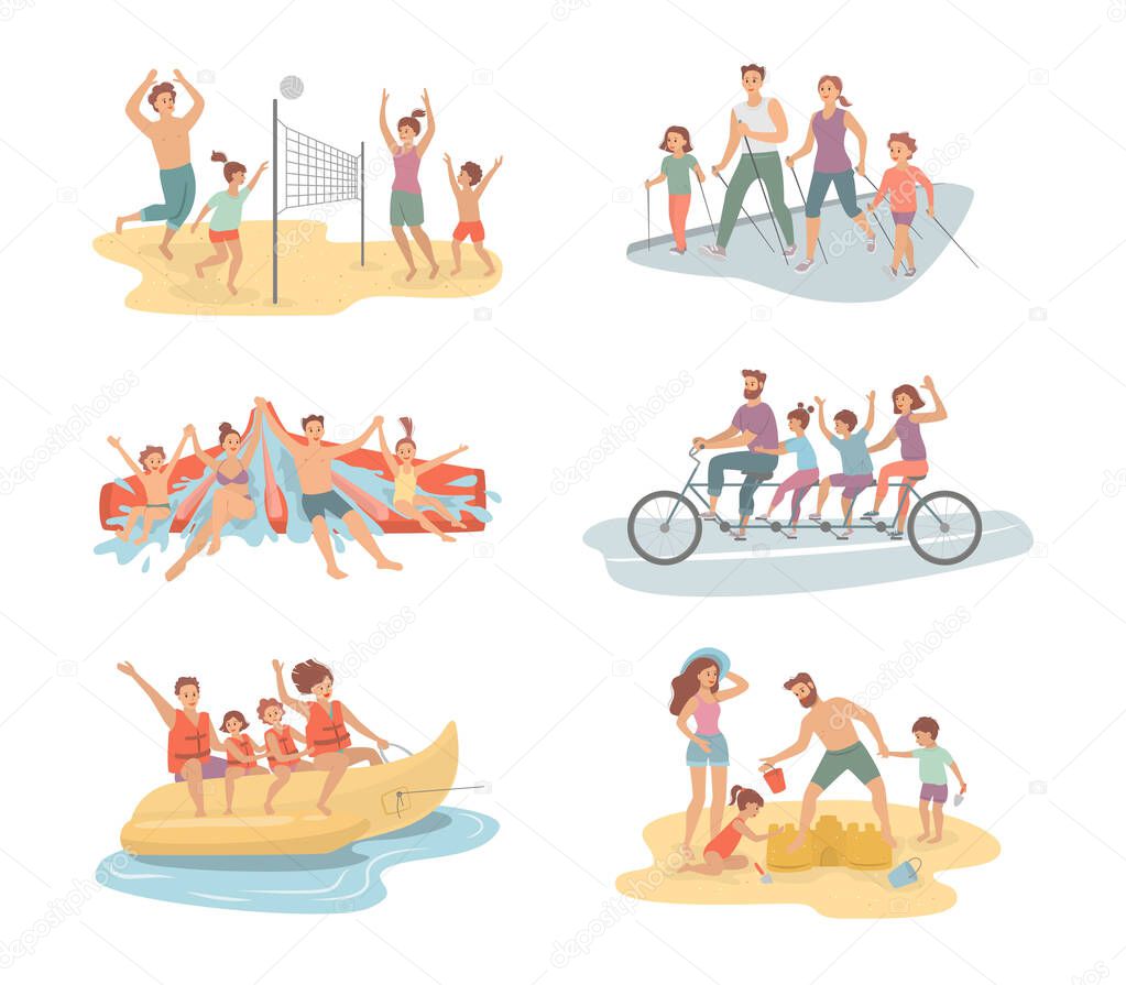 Cartoon set of family activities. Vector illustration.