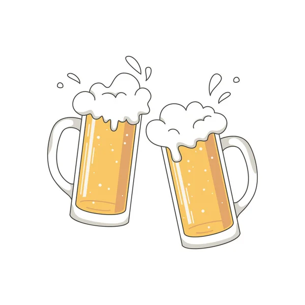 Dos Tazas Cerveza Tostadas Espuma Cerveza Ilustración Vectorial Gráficos Vectoriales