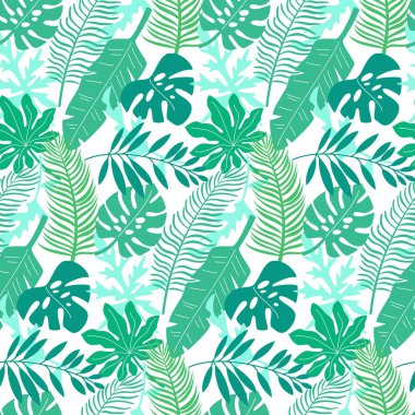 Tropikal yapraklarla kusursuz desen. Vektör illüstrasyonu.