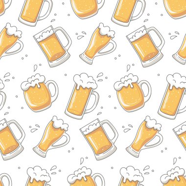 Farklı cam bardak kupalarla kusursuz desen. Tatil Ekim Festivali geçmişi. Vektör illüstrasyonu.