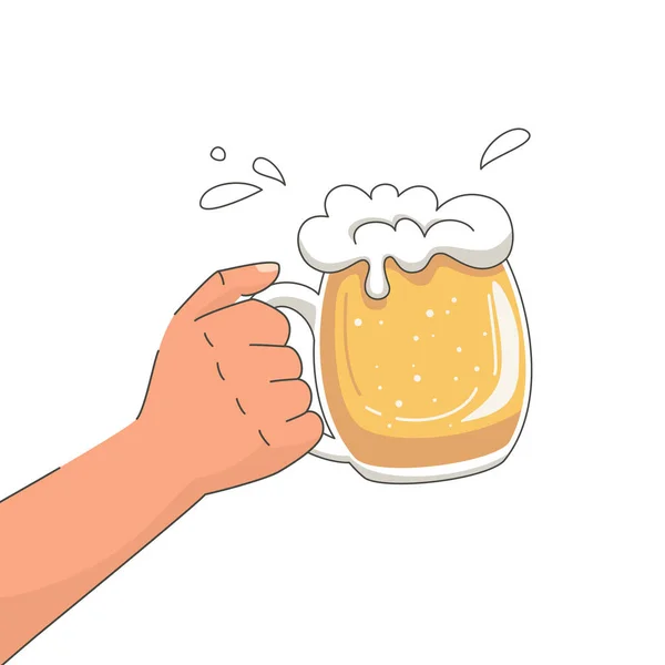 Uma Mão Segurar Uma Caneca Cerveja Férias Conceito Octoberfest Ilustração — Vetor de Stock