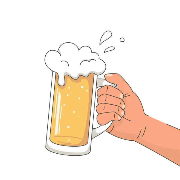 Uma Mão Segurar Uma Caneca Cerveja Férias Conceito Octoberfest Ilustração — Vetor de Stock