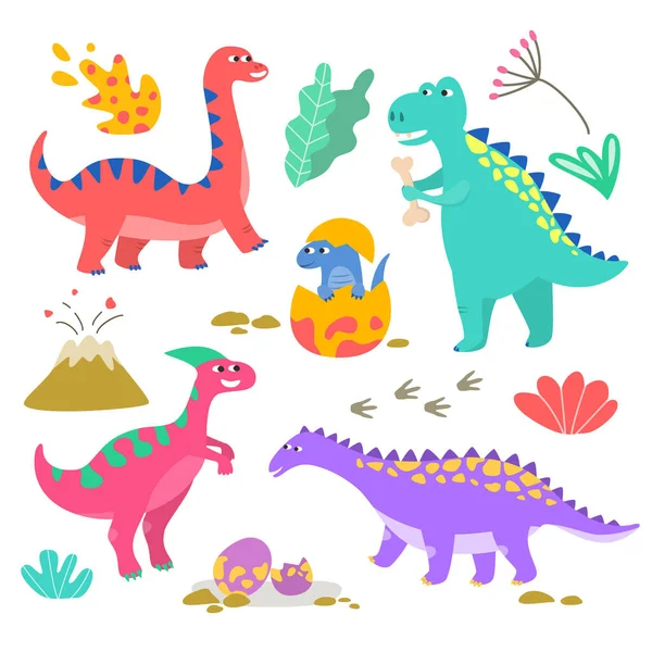 Set Van Kleurrijke Cartoon Dinosaurussen Vectorillustratie — Stockvector