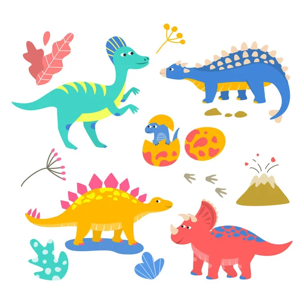 一组五彩斑斓的卡通恐龙 矢量说明 — 图库矢量图片