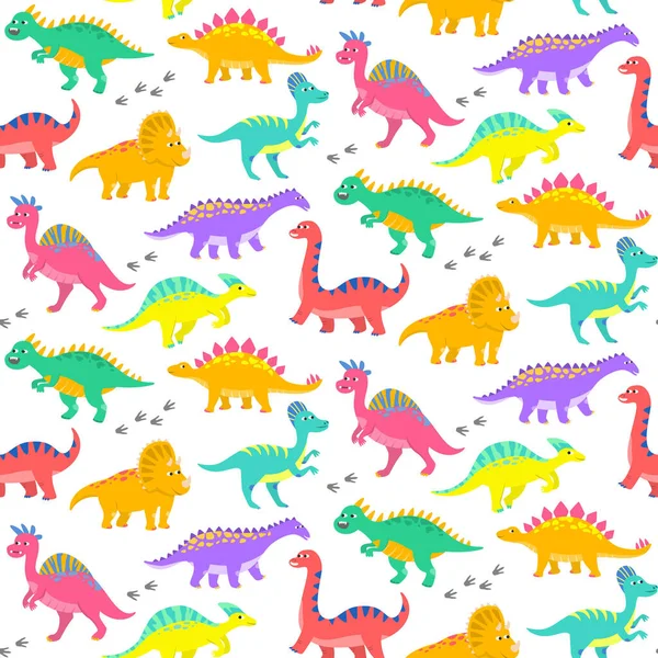 多彩的卡通恐龙的无缝图案 矢量说明 — 图库矢量图片