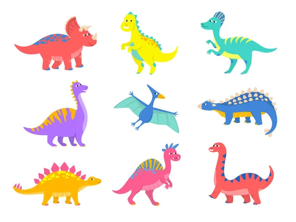 Renkli Karikatür Dinozorları Seti Vektör Illüstrasyonu — Stok Vektör
