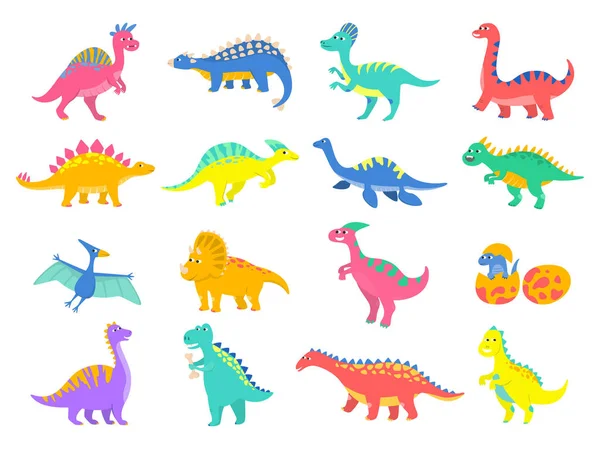 Set Colorati Dinosauri Dei Cartoni Animati Illustrazione Vettoriale — Vettoriale Stock