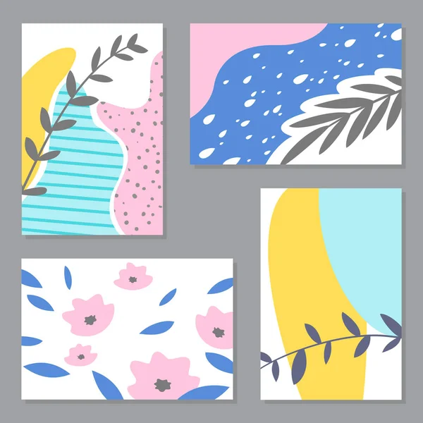 Set Abstrak Kartu Bunga Desain Grafis Trendy Untuk Poster Kartu - Stok Vektor