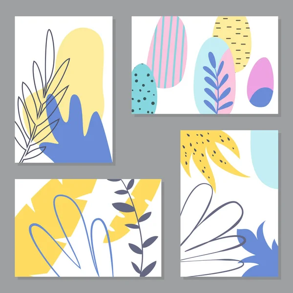 抽象的な花のカードのセット ポスター カード カバー チラシ 招待状 プラカードや壁の装飾のためのトレンディなグラフィックデザイン ベクターイラスト ストックベクター