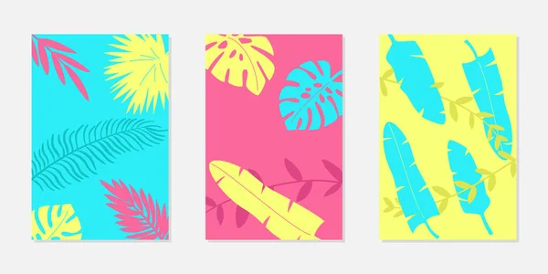 Set Carte Tropicali Floreali Astratte Design Grafico Tendenza Poster Carte — Vettoriale Stock