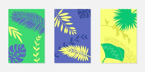 Set Abstrak Kartu Bunga Tropis Desain Grafis Trendy Untuk Poster - Stok Vektor