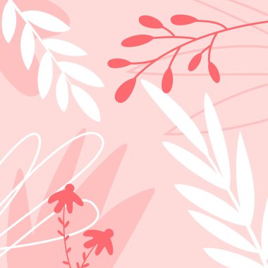 Soyut minimalist modern çiçek arkaplanı. Poster, kart, baskı, kapak, duvar kağıdı, broşür, davetiye, resim baskısı, pankart ve duvar dekoru için moda grafik tasarımı. Vektör illüstrasyonu.