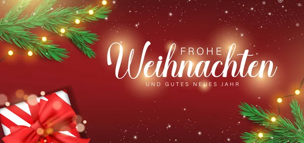 Frohe Weihnachten Alman Noel Kutusu Kırmızı Arkaplan ve Hediye Kutusu