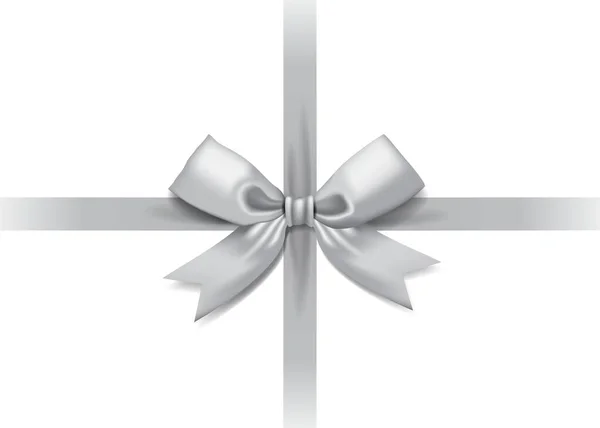 Beyaz Arkaplanda Saten Fiyonklu Gümüş Çapraz Kurdele