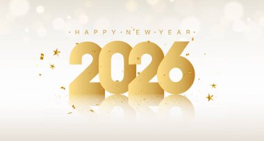 2026 Mutlu Yıllar Beyaz Arkaplanda Altın Kutlama, Gritter 'lı Altın Lüks