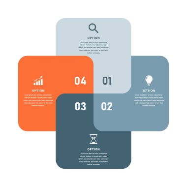 Üst üste binen Yuvarlak Kareler ve Simgelerle 4 Seçenek İş Bilgileri