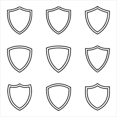 Tasarım amacı için beyaz arkaplanda izole edilmiş kalkan şekilleri koleksiyonu Serbest Vektör