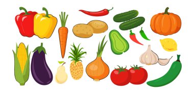 Biber, havuç, balkabağı ve koyu gri arka planda daha fazla taze organik sebze koleksiyonu.